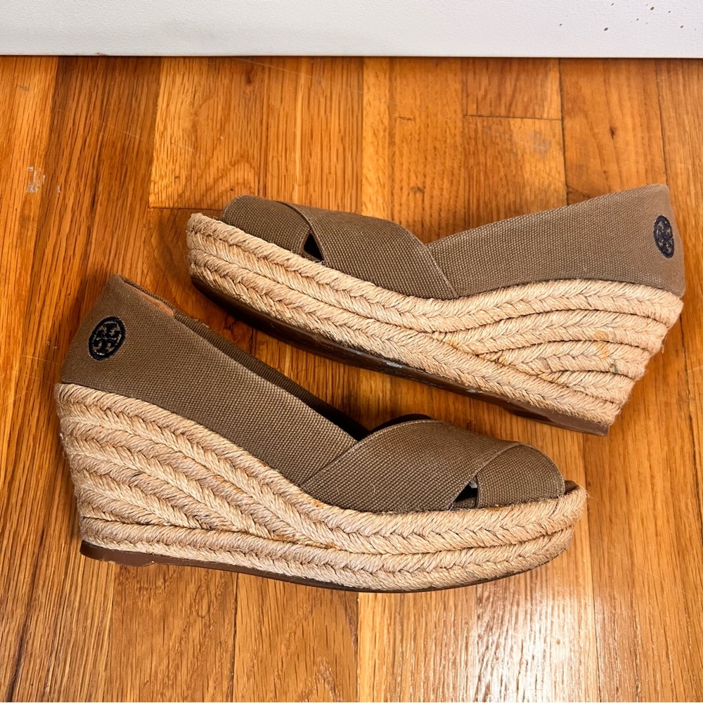Tory Burch brown and tan espadrille wedges size 7B
